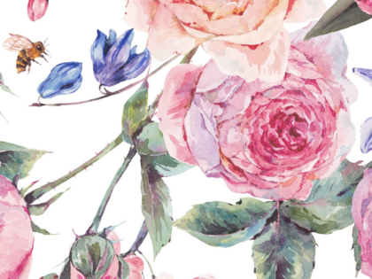 'Roses & Bees' Greetings Card 'Roses & Bees' Greetings Card Image