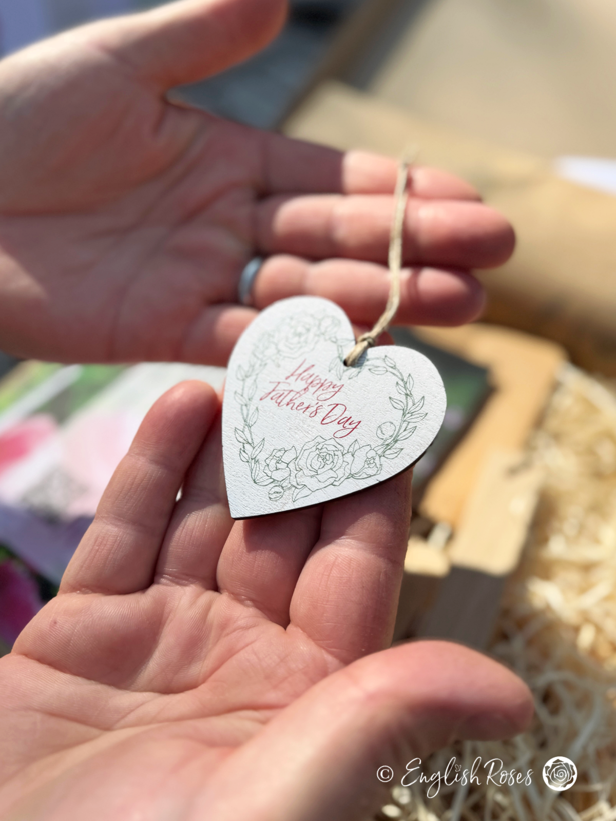 English Roses Father's Day Letterbox Gift Inside3 Holding a gift tag