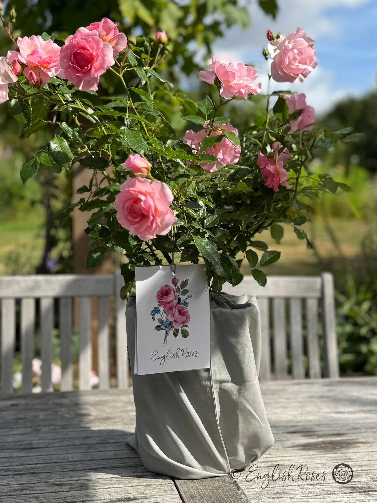 English Roses Cotton Gift Bag Grey