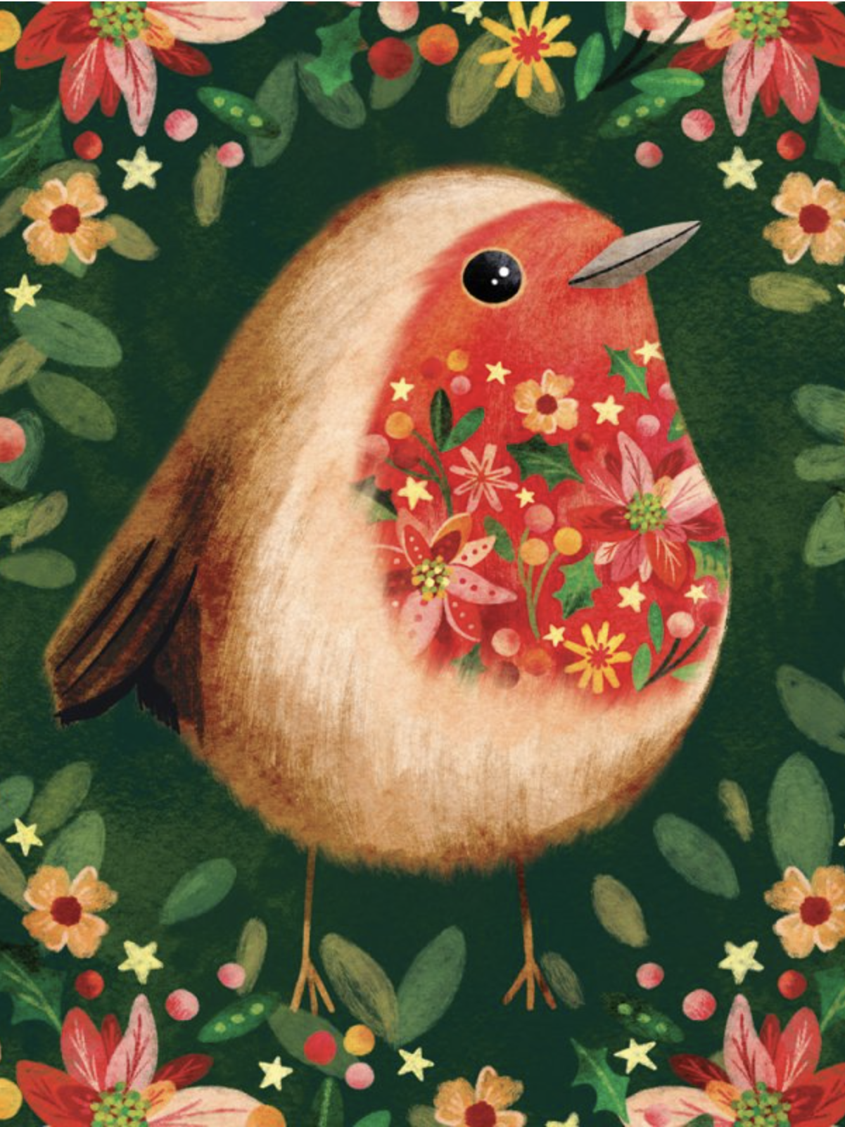 Floral Robin Christmas Card