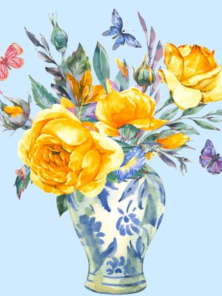 'Roses in Vase' Greetings Card