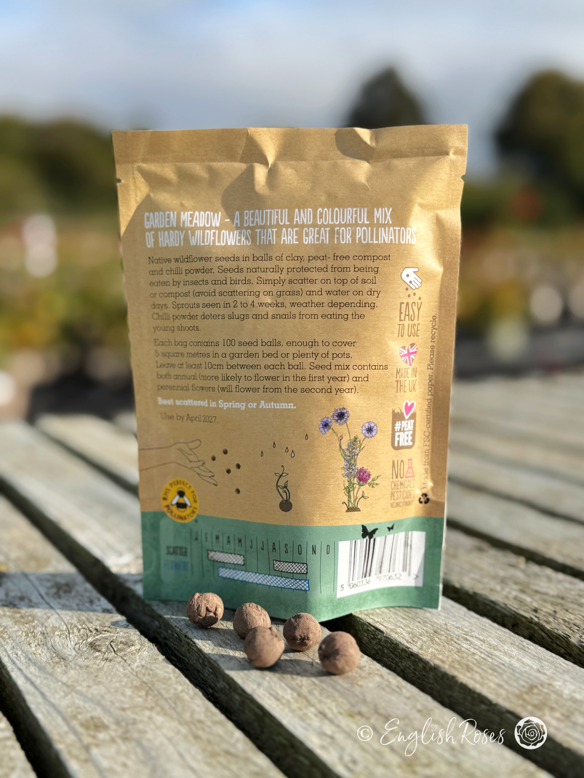 Garden Meadow Mix – Wildflower Seedball Bag 2 - The back of the garden meadow bag containing native wildflower seeds perfect for pollinators.
