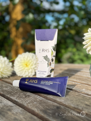 Hand Cream - White Blooms Rose and Peony RHS The Flower Show Collection - Close up of the tube and box