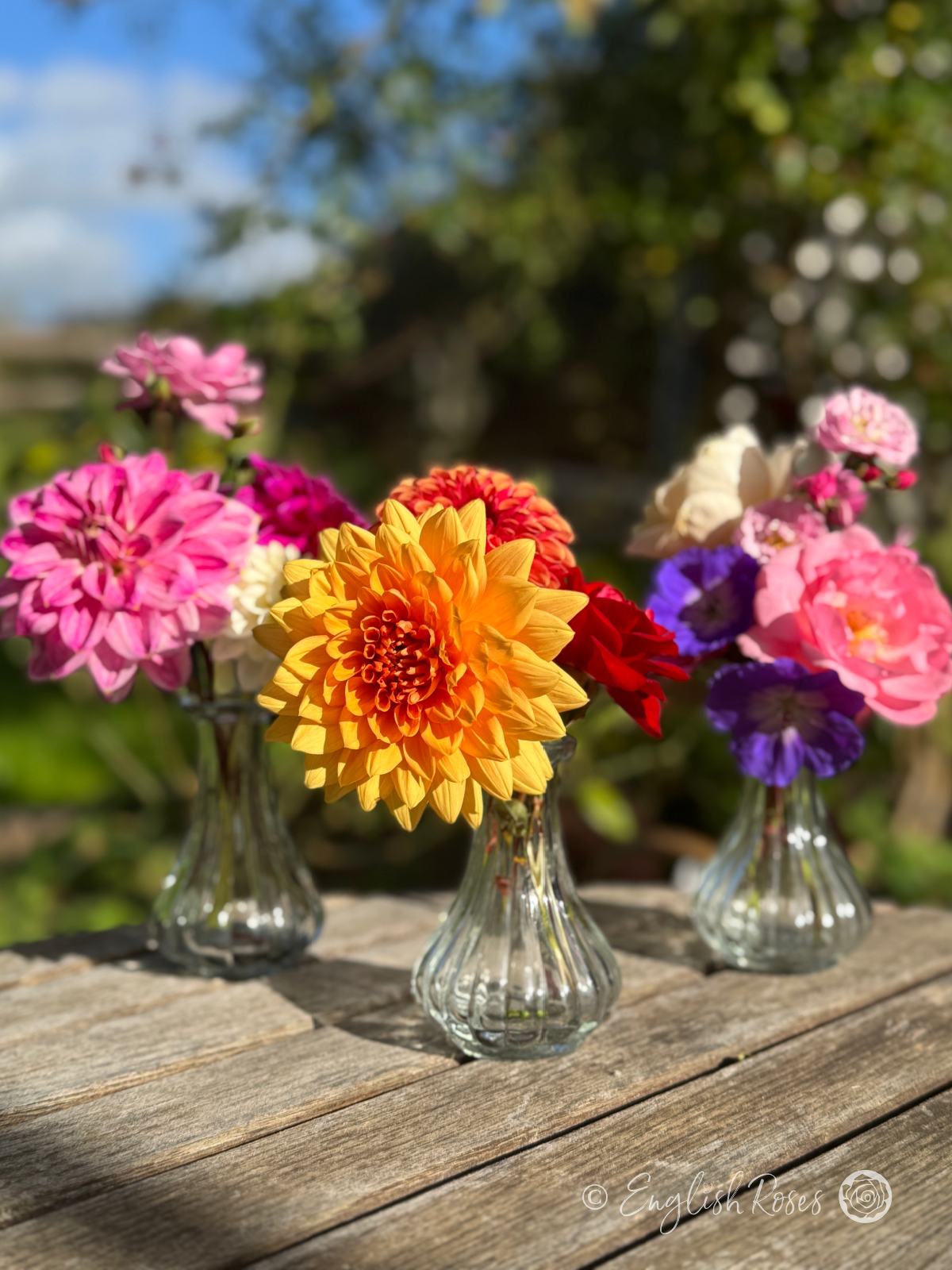 Recycled Glass Small Bud Vase selection of flowers - wildflowers and roses