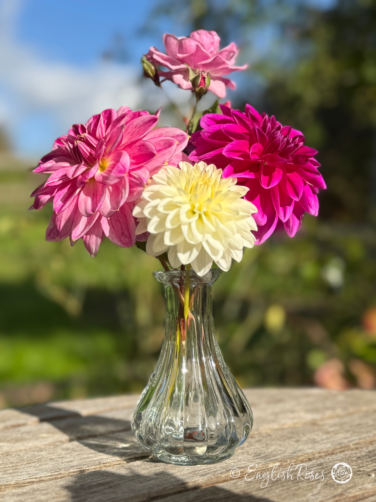 Recycled Glass Small Bud Vase with wildflower arrangement - eco-friendly decorative glass vase
